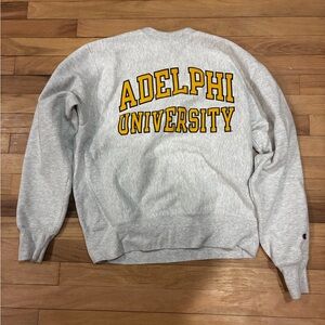 Champion Gray Crewneck Sweater with Adelphi University Logo